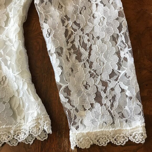 80's Vintage BLOUSE Beautiful White Light Cream Lace Women's Bridal Wedding Top - Picture 5 of 14